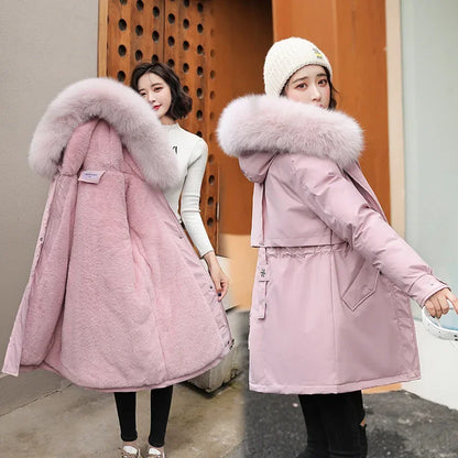 Winter Cashmere and Thick Parkas 2025 New Style Temperament Long Cotton-padded Jacket Large Size Parkas Woman Winter Jacket