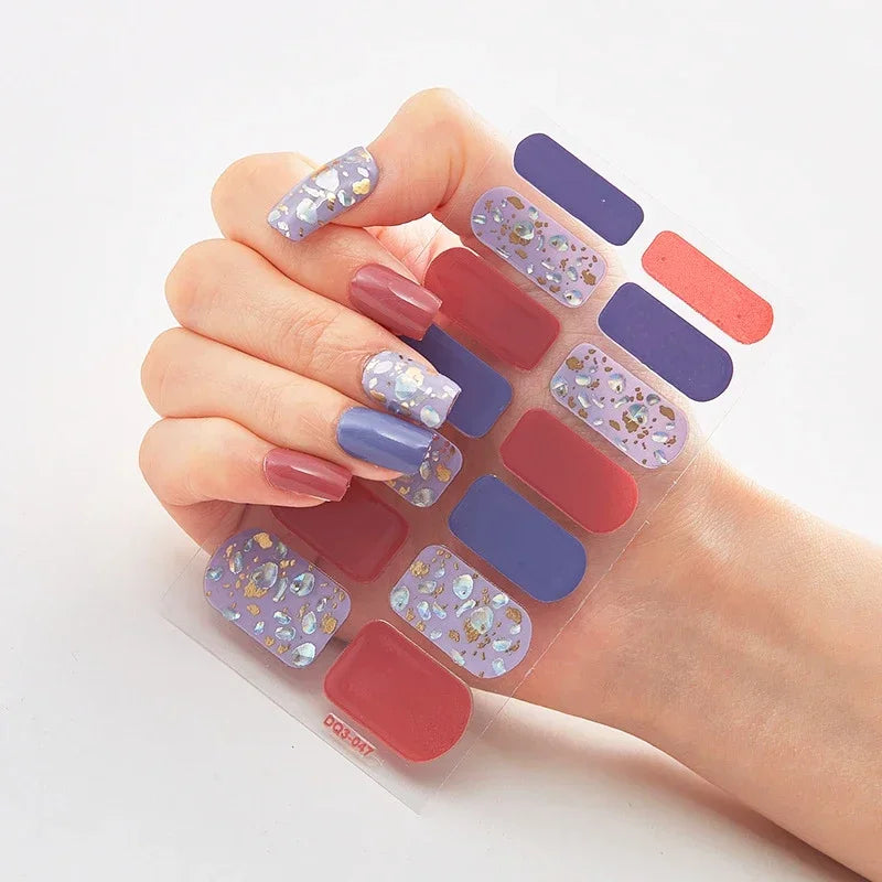 Semi Cured Gel Nail Sticker Pure Color UV LED Lamp Covered Waterproof Full Adhesive Long Self Nail Decals Manicure Lasting