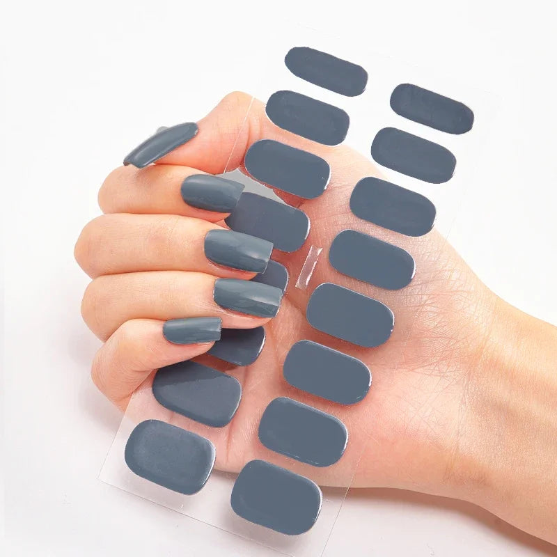 16Tips Nude Semi-Cured Gel Nail Wraps Sticker Long-Lasting UV LED Lamp French Nail Decal Full Cover Waterproof Semi-Cured Sticke