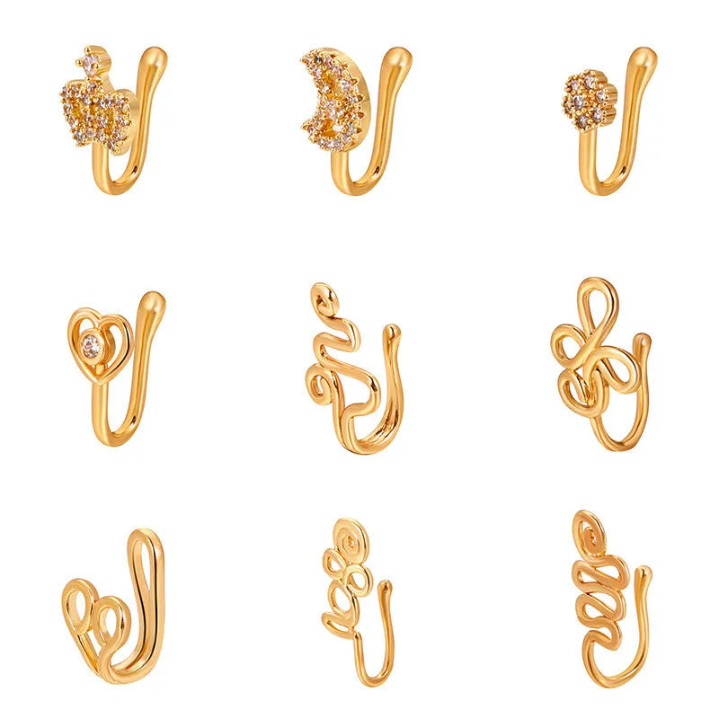 1Pc Copper Fake Piercing Nose Ring Butterfly Crown Star Heart Clip On Nose Ear Clip Cuff Earring for Women Gift Body Jewelry Nez