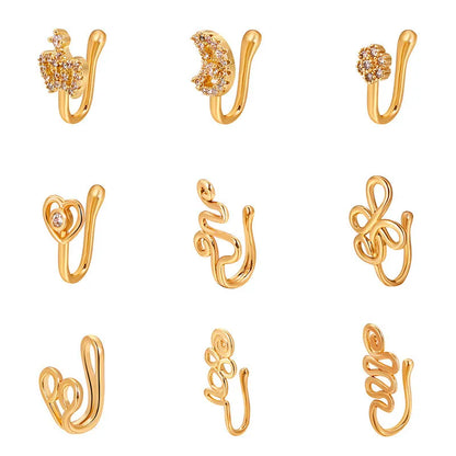 1Pc Copper Fake Piercing Nose Ring Butterfly Crown Star Heart Clip On Nose Ear Clip Cuff Earring for Women Gift Body Jewelry Nez