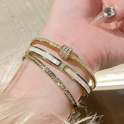1PC Titanium Steel Stainless Steel Inlaid Zircon Gold Plated Bracelet Classic and Simple Style Bangles for Women Daily Jewelry