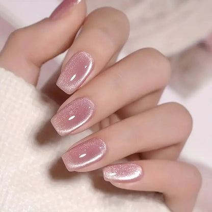 96/48/24PCS Sexy Red Cateye Press On Nails Medium Square Glossy Full Cover Detachable False Nails For Girl Valentine Girls' Gift