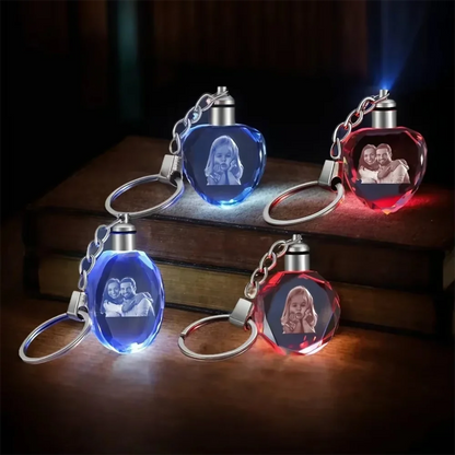 1PCS Free Engrave Personalized Crystal Keyring Free Design Gift with LED Light Customized Photo Keyring Commemorative Pendant