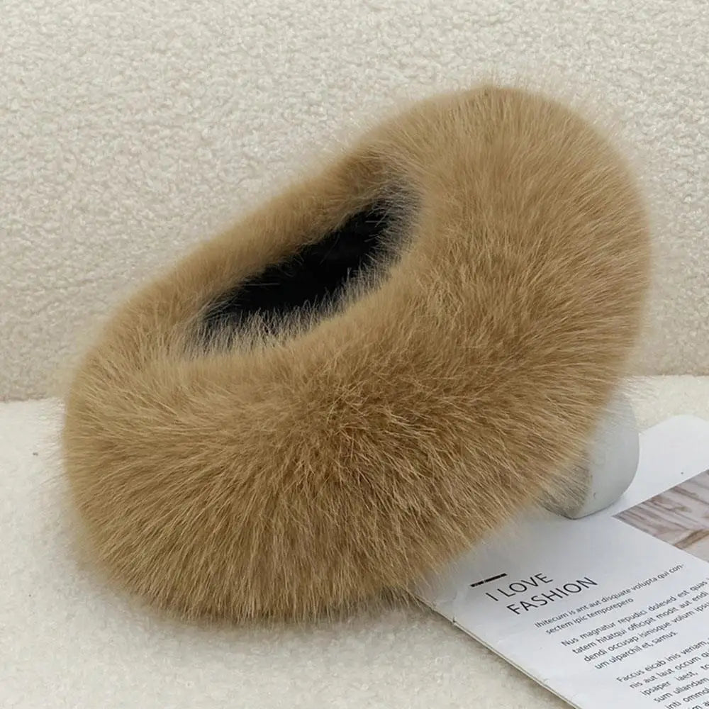 Winter Imitation Fur Thickened Fluffy Headband Faux Fox Fur Thermal Hair Bands Outdoor Windproof Ear Warmer Head Cover Headwear