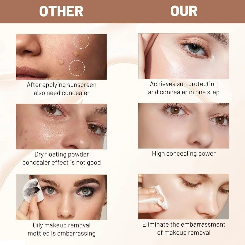 4 in 1 Foundation Liquid Hydrating Medium Full Coverage Concealer SPF 50+ Longwearing Waterproof Foundation Natural Face Makeup
