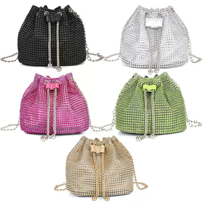 Sophisticated Rhinestone Bucket Bag; High Fashion Versatile Chain Shoulder Bag Designed For Women.