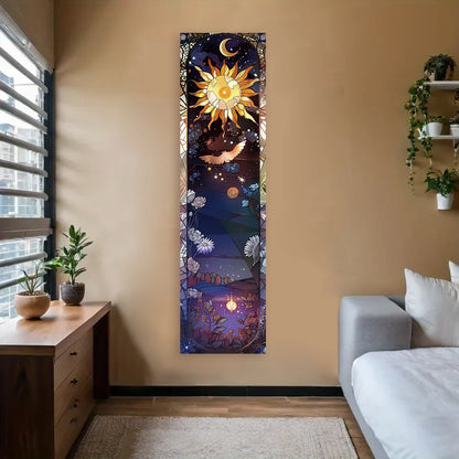 Landscape Vertical Banner Sun And Moon Tapestry Tree of Life Floral Starry Night Wall Decoration Aesthetic Tapestry Home Decor