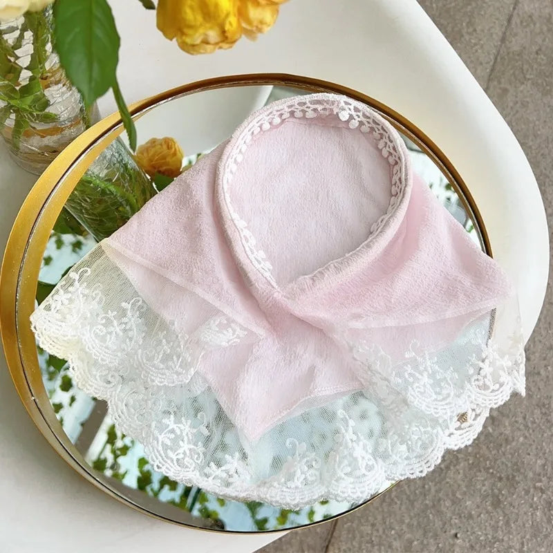 12styles Lace Mesh Triangle Scarf French Country Style Floral Hair Scarf Headwrap for Elegant Women Spring Summer Boho Bandana