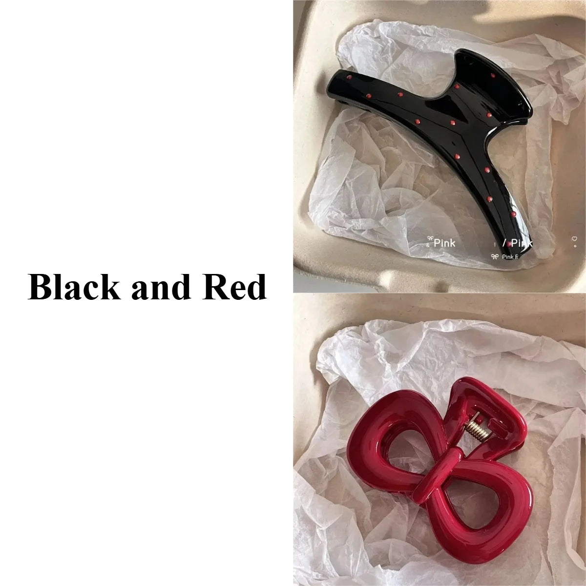 2pcs Women Vintage Red Polka Dot Ribbon Bow Shark Clip Hairpin Hair Claw Crab Barrettes Elegant Headwear Hair Accessories Gift