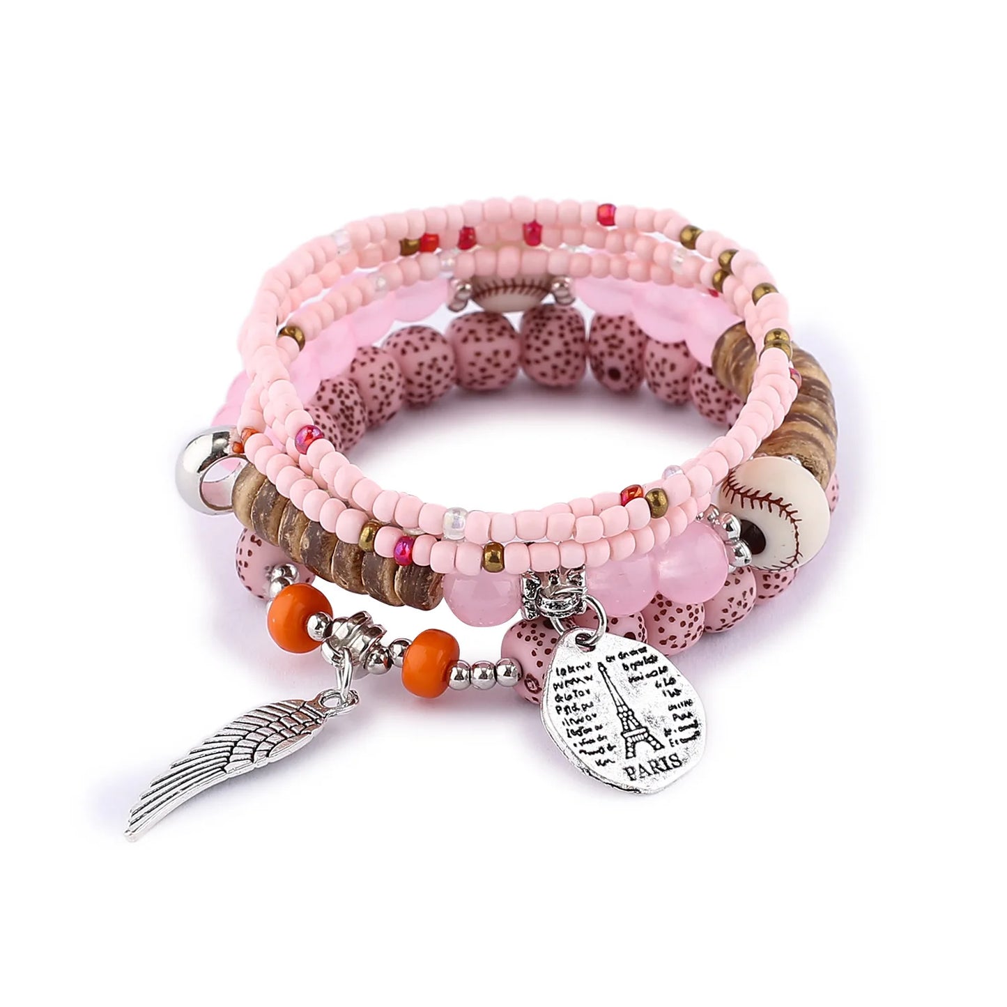 3pcs Boho Bohemian Pink Butterfly Pendant Charm Beads Bracelets Set For Women Stone Wristband Bracelet Bangles Pulseras Feminina