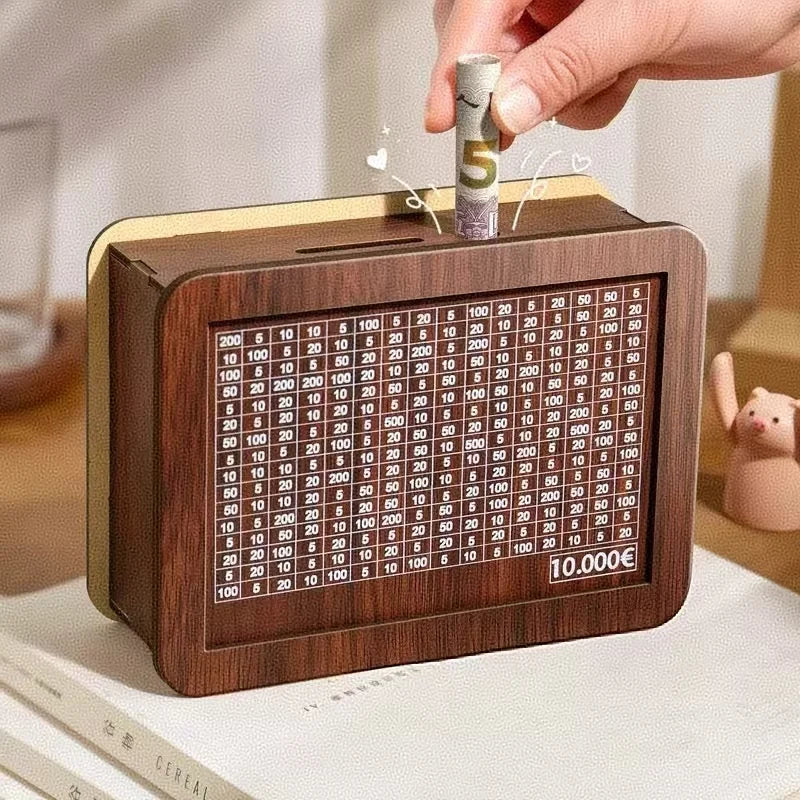1000/3000/5000/10000 Euro Money Box Wooden Piggy Bank Reusable Money Vault Savings Box Challenge Cash Storage Case Children
