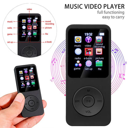 MP3 Player Bluetooth 5.0 Portable Music Player 1.8 inch Built-in Speaker Stereo Music Player Support FM Radio E-Book Recording