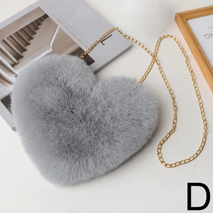 Fashion Women's Heart Shaped Handbags Cute Kawaii Faux Fur Crossbody Bags Wallet Purse Plush Chain Shoulder Bag Lady Handbag