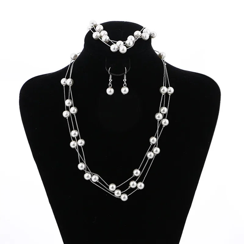 2Pcs/lot Simple Fashion Geometric Zircon Necklace Earrings Kit For Women Wedding Bride Jewelry Set Accessories Gift