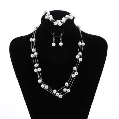 2Pcs/lot Simple Fashion Geometric Zircon Necklace Earrings Kit For Women Wedding Bride Jewelry Set Accessories Gift
