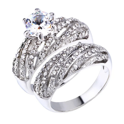 Silver Plated Double Ring Zirconia Wedding Ring For Women Minimalist And Luxurious Engagement Jewelry Wedding Anniversary Gift