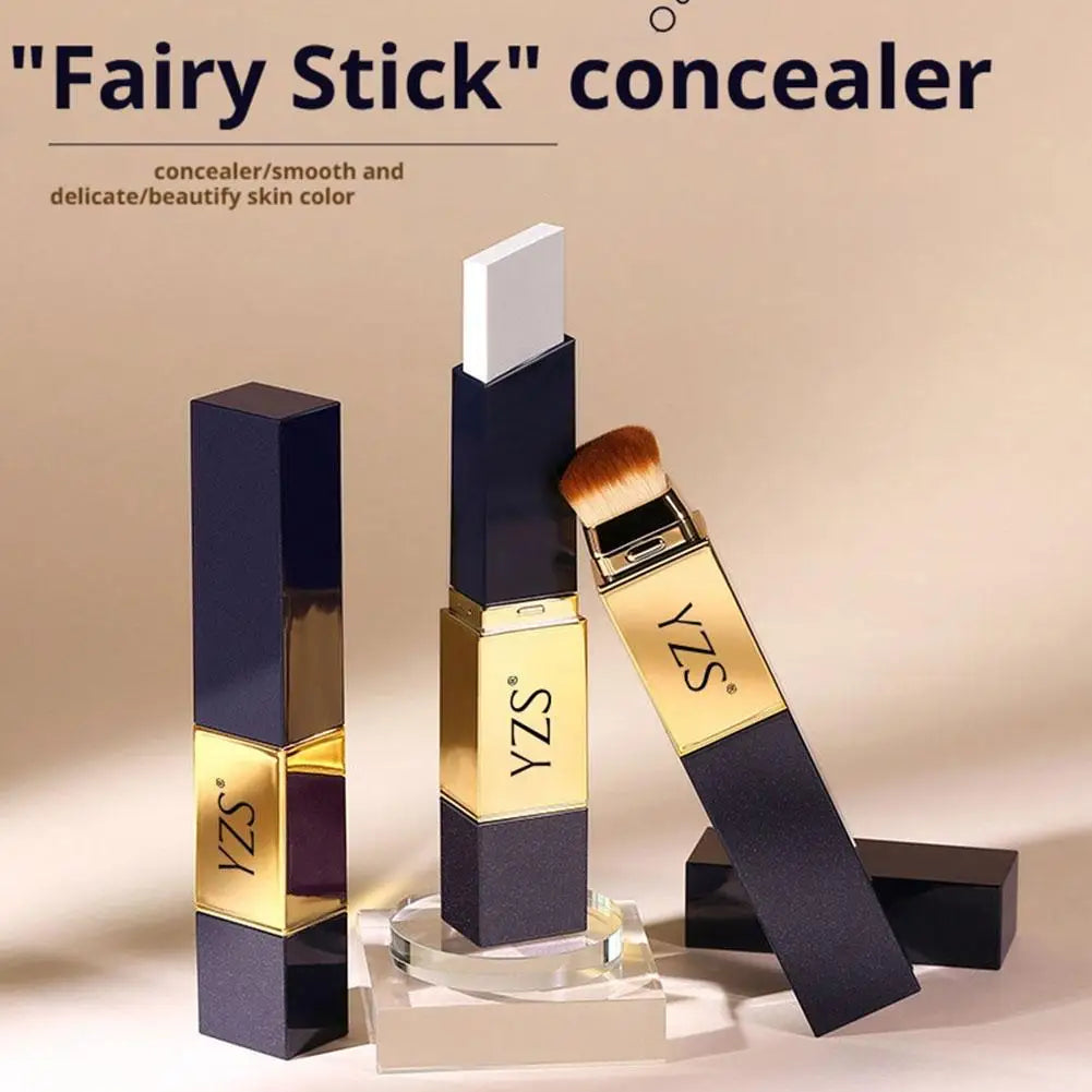 2 in 1 Foundation Stick Full Coverage Matte Finish Dual-Ended Brush & Stick Brightening Waterproof Foundation Contouring Makeup