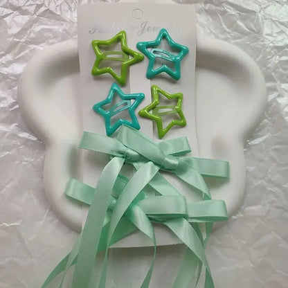 6pcs/Set Colorful Star Shaped Snap Hair Clips Y2k Metal Duck Bill Barrettes With Bowknot Tassel Women Girls Hair Accessories