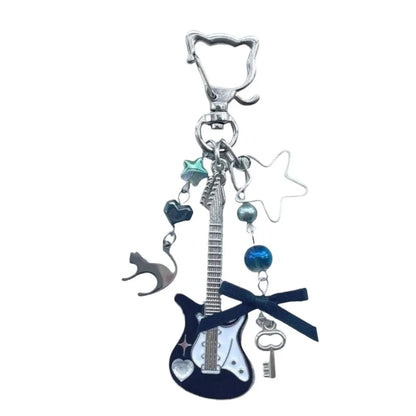 1Piece Y2K Guitar Cat Key Chain For Men Women Pentagram Bow Pendant Fashion Rock Punk Bag Accessories Gift