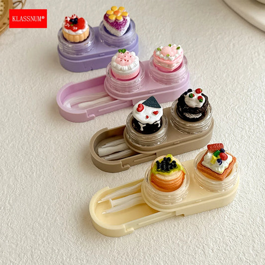 KLASSNUM Portable Cute Cartoon Contact Lens Case Drawer Design Color Contact Lenses Box Container Storage Case Travel Accessory