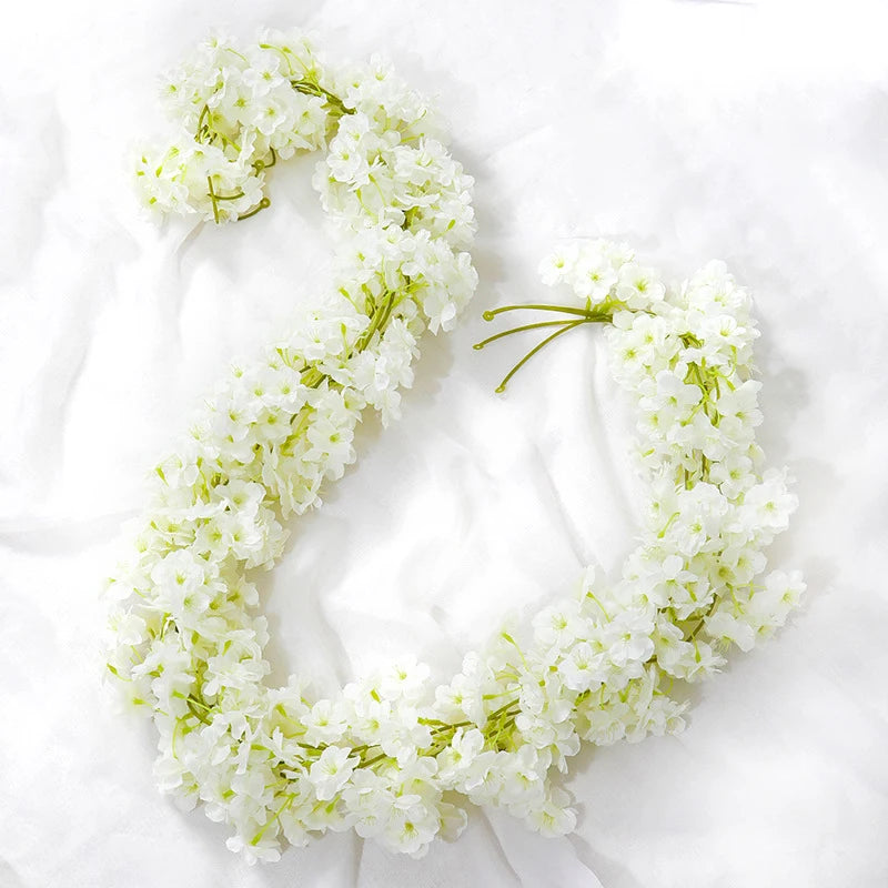 180cm Artificial Flowers Cherry Blossom Sakura Garland Wedding Arch Garden Backdrop Home Party Decoration Silk Fake Plants Vine
