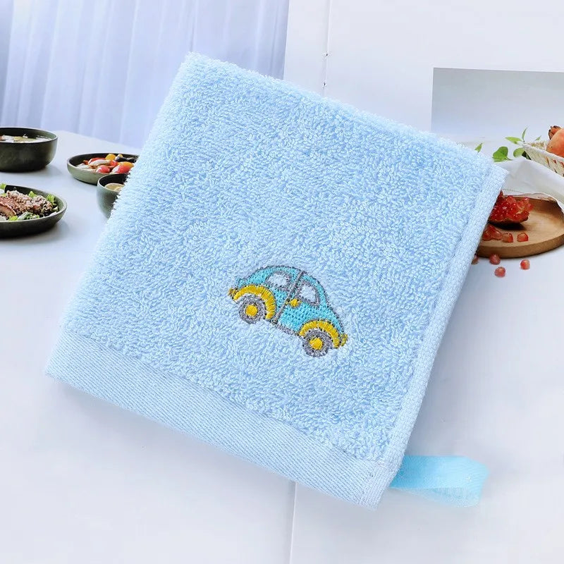 Soft Children Towel Washcloth Baby Bathing Feeding Cartoon Embroidery Cotton Towel for Newborn Handkerchief Shower Cloth 25x25cm