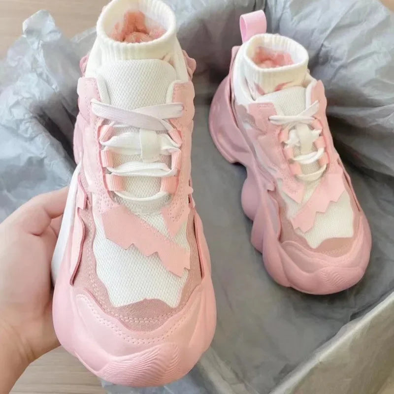 Student Soft Girl Sports Shoes Female 2023 Spring Pink Dad Shoes Female Retro Hong Kong Fashion Shoes