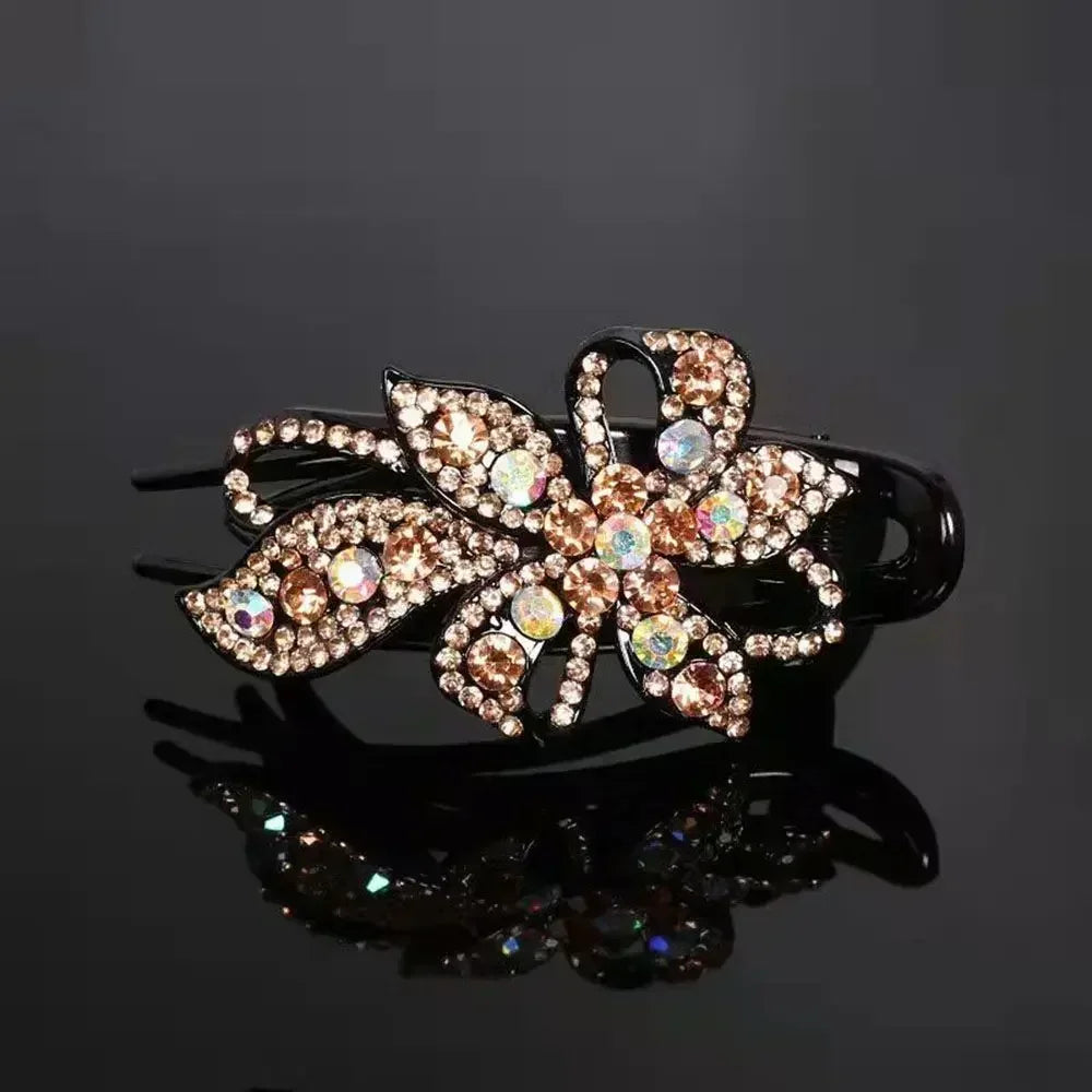 Shiny Rhinestone Hairpin Flower Leaf Duckbill Hair Claws Retro Hair Clips Accessories For Women Shinning Ponytail Headwear