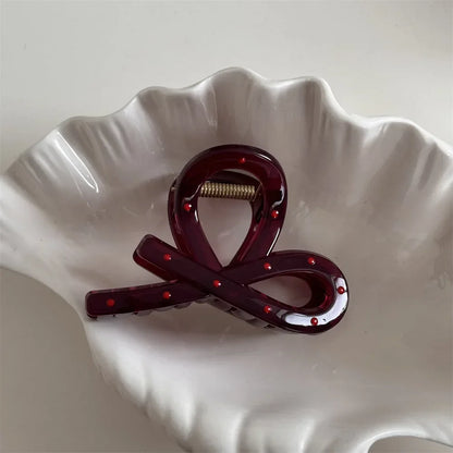 2pcs Women Vintage Red Polka Dot Ribbon Bow Shark Clip Hairpin Hair Claw Crab Barrettes Elegant Headwear Hair Accessories Gift