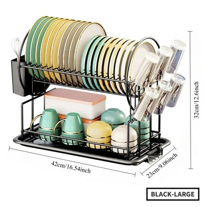 2 tier dish drying rack drain board set tableware drainer Kitchen countertop storage rack cup holder Knife and fork holder