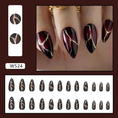Fresh Green Tea 24 Pcs Fake Nail with Jelly sticker Press on False Nails Wearable Round Head Oval Full Cover Nail Tips