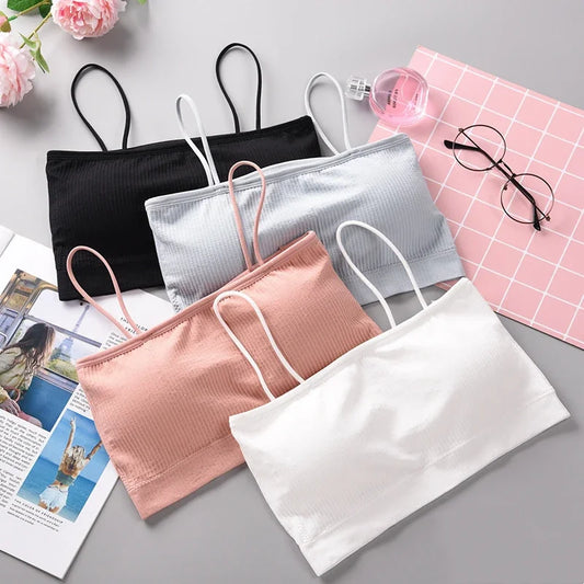Summer Tube Bras For Women Sexy Seamless Underwear Crop Tops Sexy Lingerie Silky Bandeau Bra Removable Pads Intimates