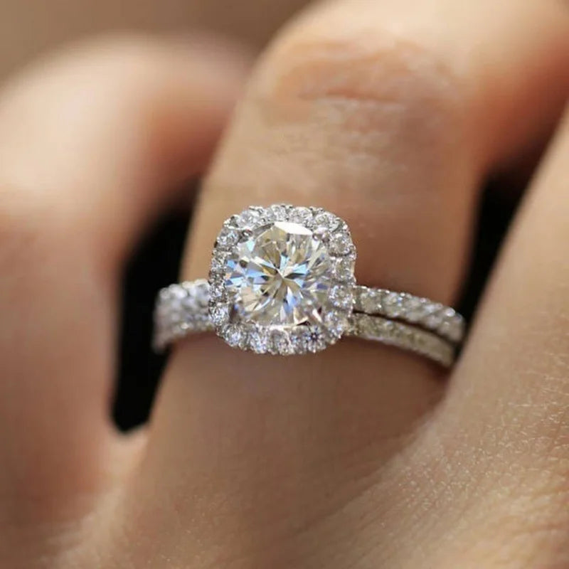 New Silver Plated Rings set For Women Cubic Zirconia Jewelry Wedding Engagement Ring Wholesale Size 5-11