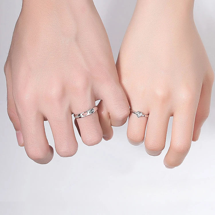2Pcs/sets Zircon Heart Matching Couple Rings Set Forever Endless Love Wedding Ring for Women Men Charm Jewelry Vintage