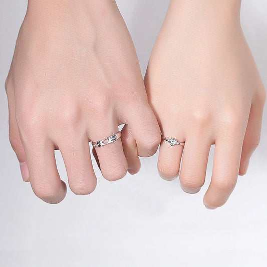 2Pcs/sets Zircon Heart Matching Couple Rings Set Forever Endless Love Wedding Ring for Women Men Charm Jewelry Vintage