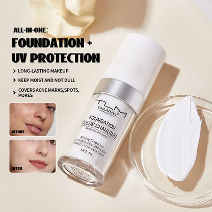 TLM Liquid Foundation Color Changing Concealer Waterproof Natural Brighten Skin Tone Face Cosmetics Makeup for Women & Men 30ml