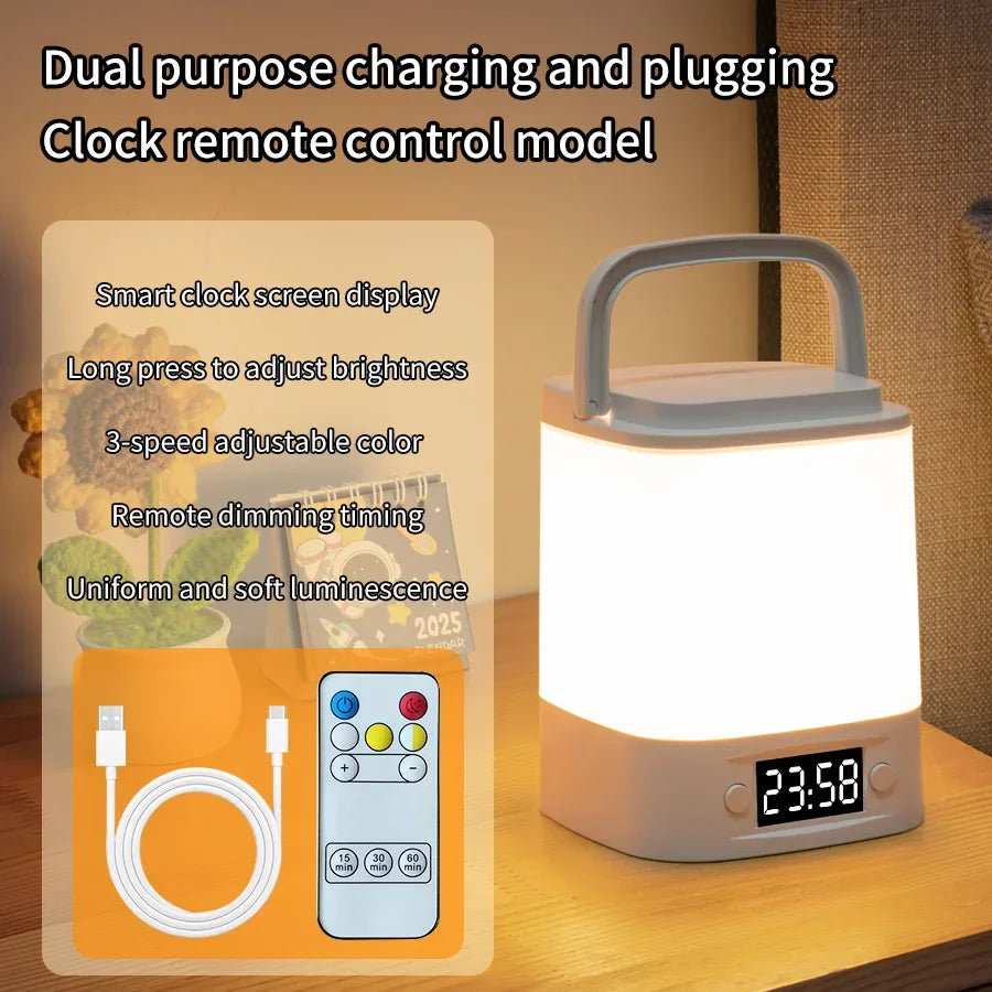 Bedside Led Night Lights Dimmable Charging Desktop Night Lamps with Clock Time Display Night Light Remote Control For Bedside