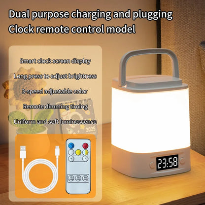 Bedside Led Night Lights Dimmable Charging Desktop Night Lamps with Clock Time Display Night Light Remote Control For Bedside