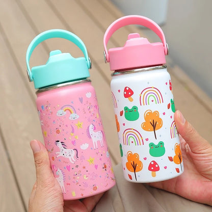 12oz Kids Water Bottle Cartoon Animal Children's Cup With Straw Stainless Steel Vacuum Flacks Thermos Bottle Thermal Mug Cups