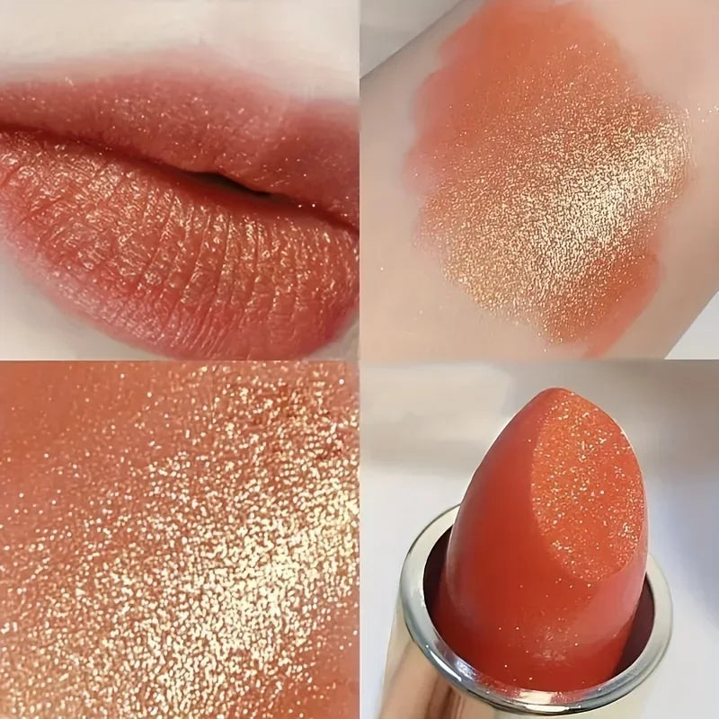 Shimmer Coral Metallic Lipstick Waterproof High Pigment Glitter Diamond Sparkling Pearl Lip Gloss for Shiny Cosmetics