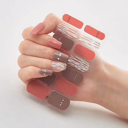 Semi Cured Gel Nail Sticker Pure Color UV LED Lamp Covered Waterproof Full Adhesive Long Self Nail Decals Manicure Lasting