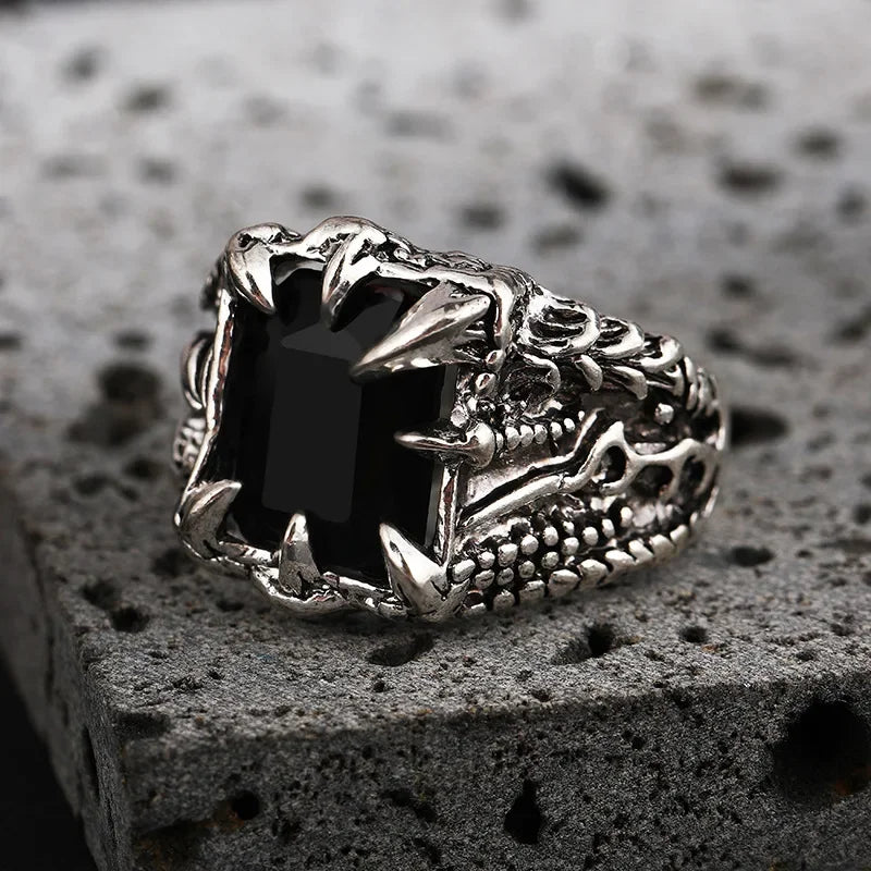 1Pc Gothic Blue and Red Crystal Evil Demon Dragon Claw Ring for Men Gram Biker Punk Rock Hip Hop Cool Jewelry Accessories кольца
