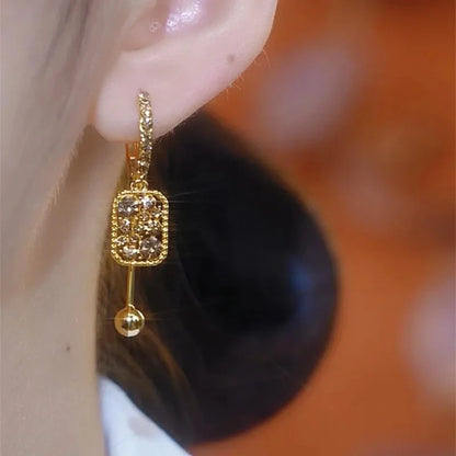 New Fashionable Unique Brown Zircon Square Pendant Earrings for Women Exquisite Temperamental Ladies Party Premium Jewelry Gift