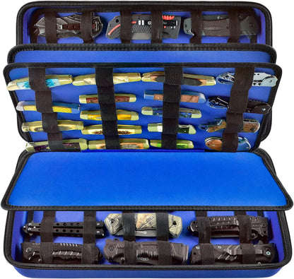 （CASE ONLY)Knife Display Case for 66+ Pocket Knives. Folding Holder, Butterfly Storage Organizer, Knives Roll Collection Pouch
