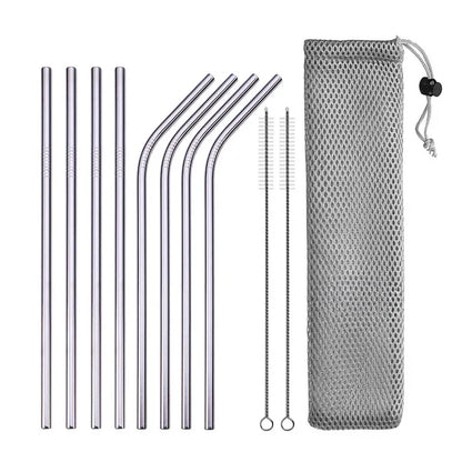 UPORS Reusable Drinking Straw 304 Stainless Steel Straws Straight Bent Metal Straw with Cleaner Brush Pouch Wholesale