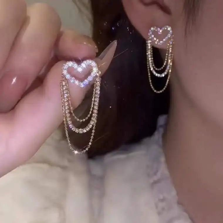 2023 New Fashion Trend Unique Design Delicate Elegant Green Zircon Tassel Earrings Women High Jewelry Wedding Party Gifts