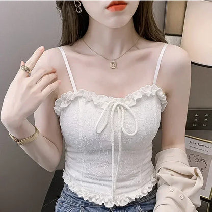 Women Camisole Sexy Solid Bowknot Sling One Piece Camisole Vest Sexy Ruched Trim Crop Tube Top Summer Breathable Women's Tank