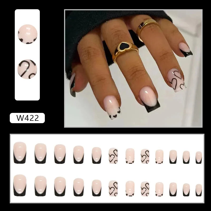 Fresh Green Tea 24 Pcs Fake Nail with Jelly sticker Press on False Nails Wearable Round Head Oval Full Cover Nail Tips