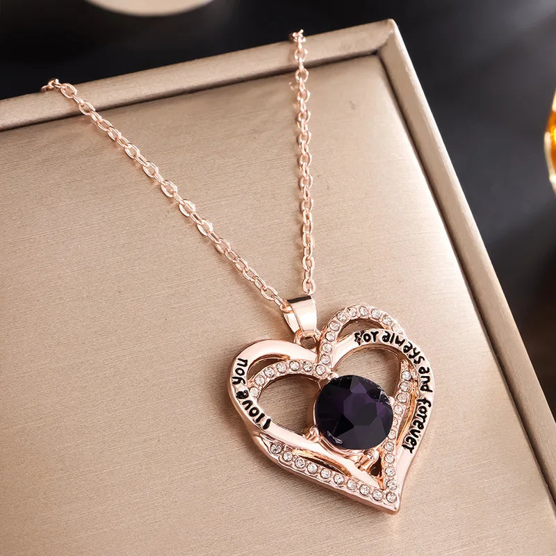 Fashion Zircon Double Heart Pendant Necklace For Women Valentine Gift Rhinestone Love Heart Chain Party Jewelry Lady Girlfriend